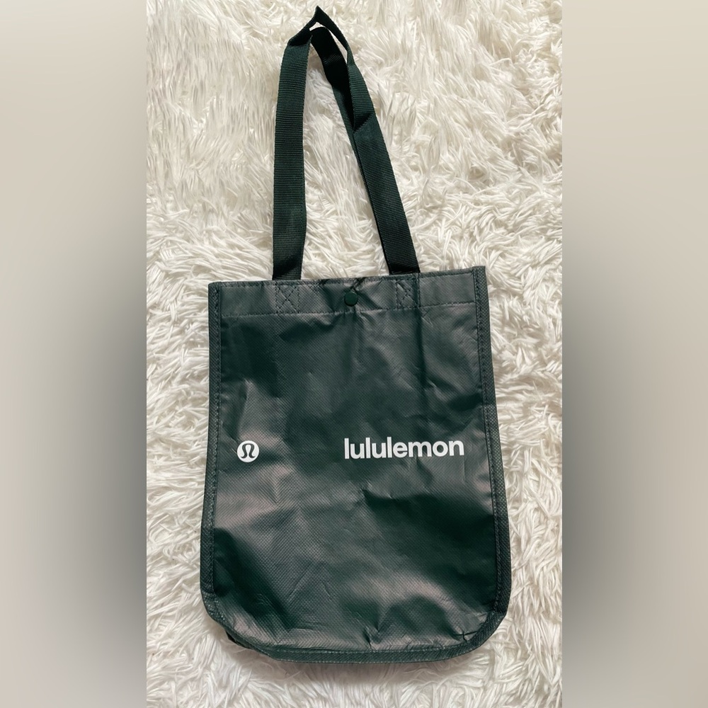 Lululemon Small Reusable Shopping Grocery Tote Lunch Yoga Bag Forest Green Logo